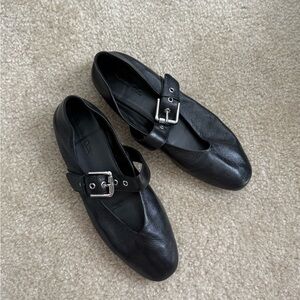 Massimo Dutti Black Leather Ballet Flats - Size 8
